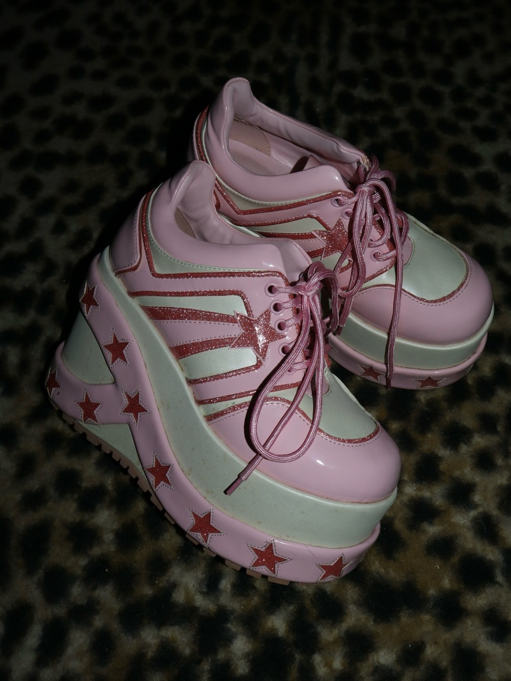 Sugar Thrillz pink white glitter star platform sneakers wedges